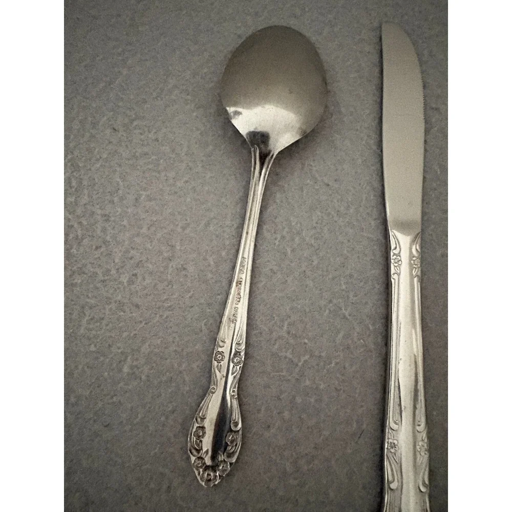 Utica Stainless Steel Flatware Set 37pc Floral Pattern Silverware Korea Vintage